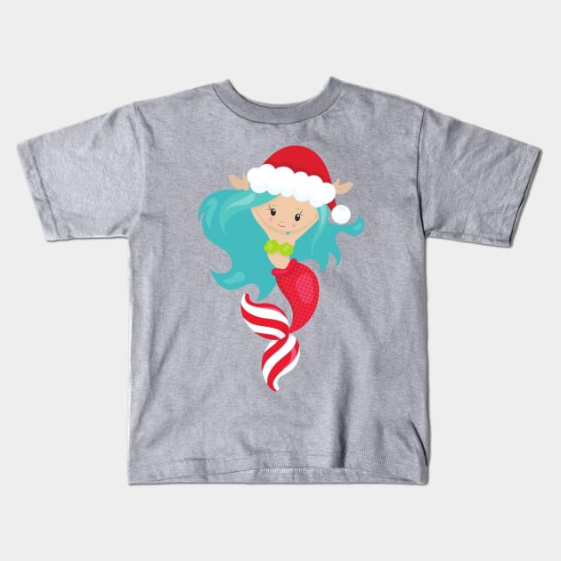 Christmas Mermaid, Santa Hat, Xmas, New Year Kids T-Shirt by Jelena Dunčević